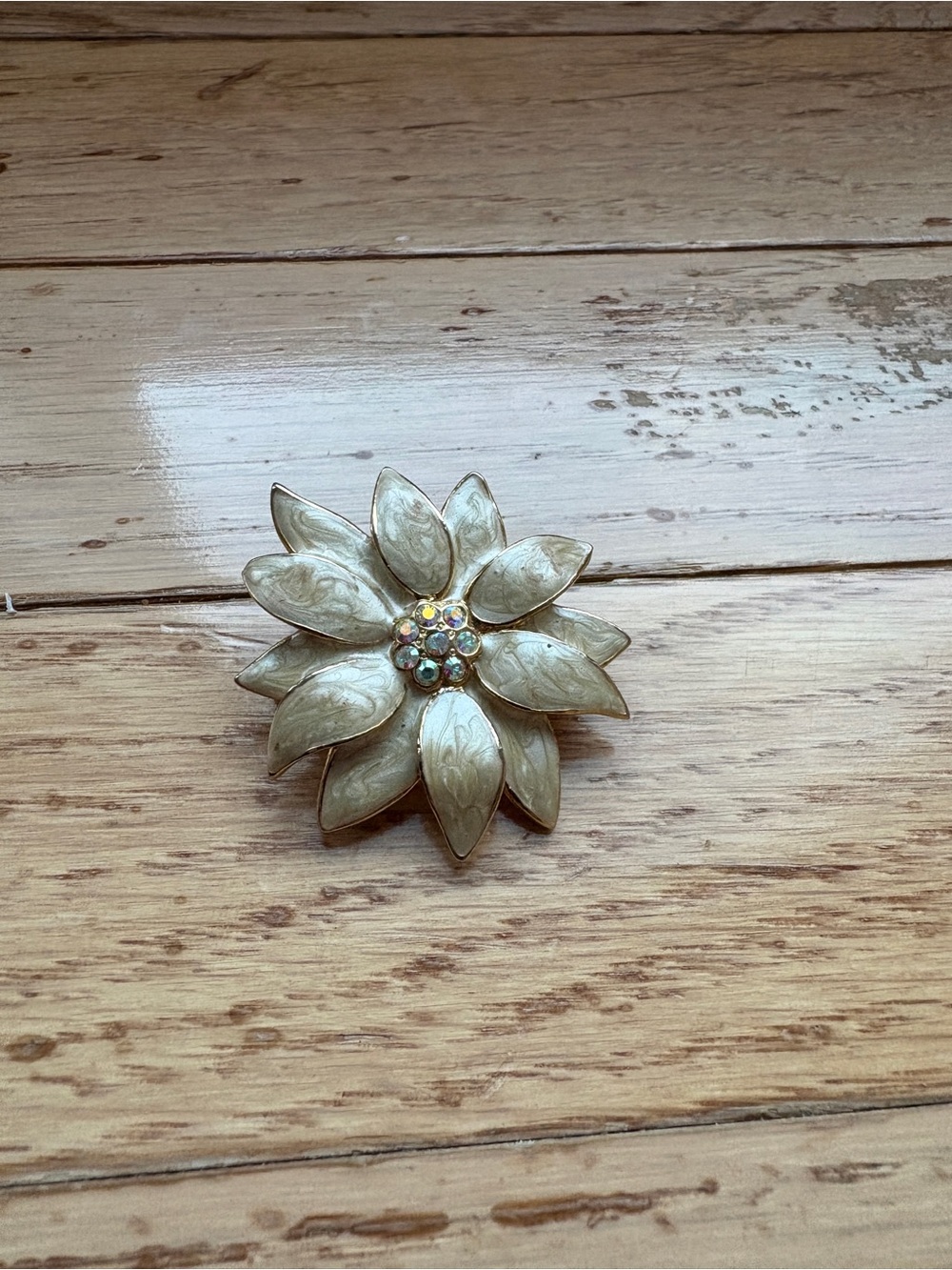 Ivory Poinsettia Brooch with gem stone center